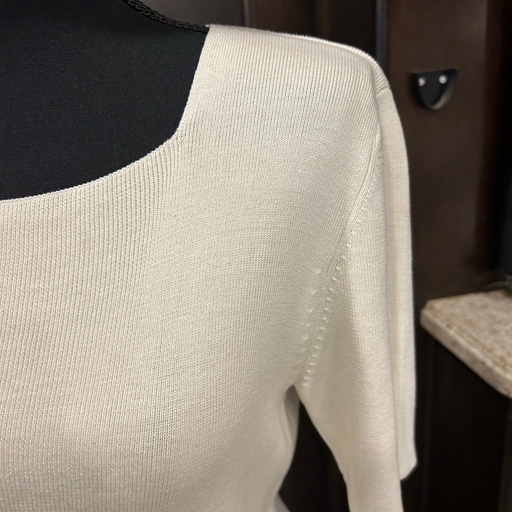 Geoffrey Beene silk sweater short sleeve cream color medium size - Picture 3 of 5